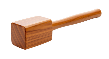Wooden mallet hammer tool isolated on transparent background, a carpentry instrument for construction, repair, and diy home improvement projects