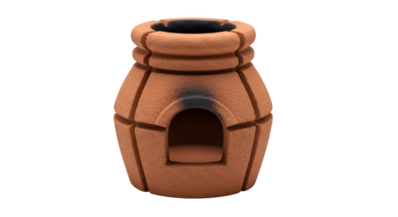 Traditional indian clay stove isolated on transparent background, a rustic and handmade cooking appliance used in rural villages for cooking