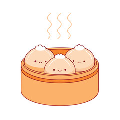 Cute steaming dumplings in bamboo steamer food