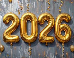 2026年を祝う装飾バルーン文字