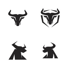 Bull Head Logo Designs Set, Strong Animal Horns Emblem, Taurus Zodiac Symbol, Modern Graphic Illustration for Branding or Sports Mascot