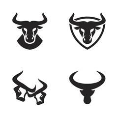 Black Bull Head and Horns Logos Set for Strength and Power Symbolism