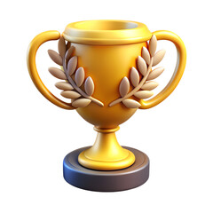 3D Icon of a business trophy cup with glowing laurel wreath, symbolizing corporate achievement.