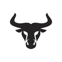 Strong Black Bull or Buffalo Head Silhouette Logo Design with Powerful Horns