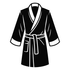 Naklejka premium Classic black and white illustration of a comfortable bathrobe with a belt and collar silhouette