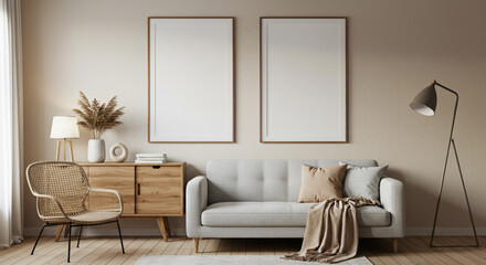 Modern Living Room Interior with Sofa and Artwork.