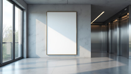 Modern Office Lobby with Blank Poster.