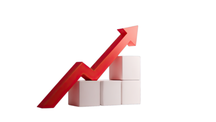 Red upward trend graph over stacked white cubes