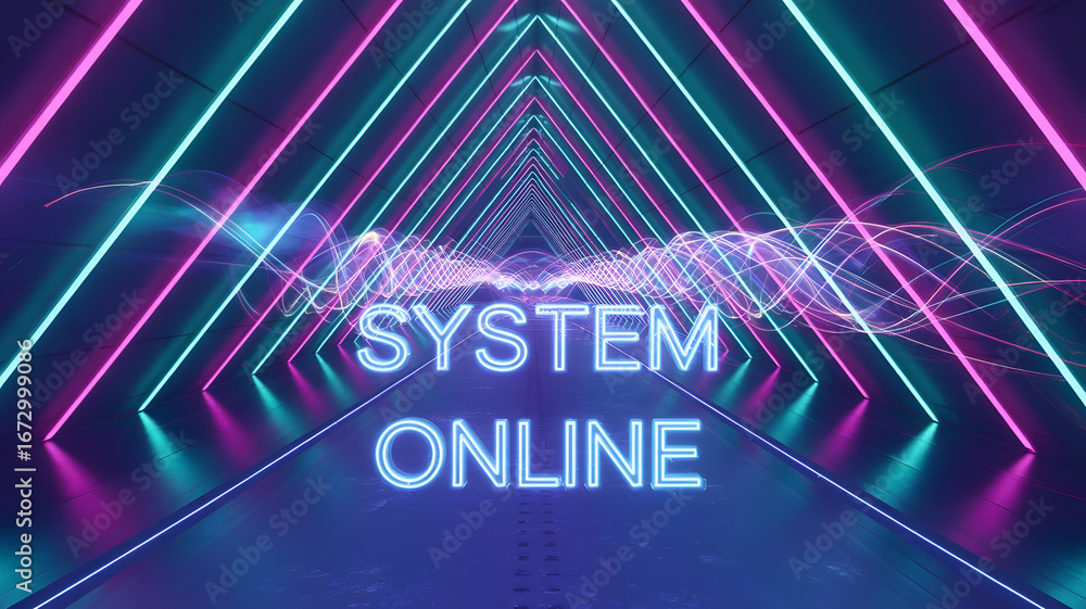 Poster neon tunnel of online system: step into a vibrant, futuristic world with an illuminated system onlin