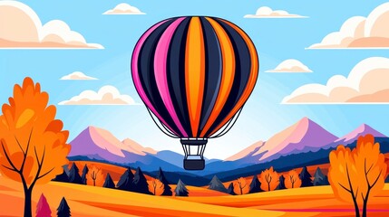Obraz premium Pixel Art Hot Air Balloon Over Autumnal Landscape
