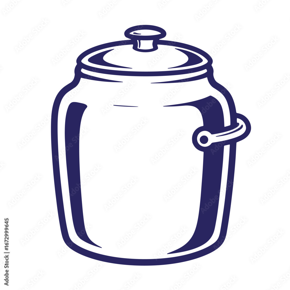 Poster clean vector illustration of a covered jar in a simple dark blue color scheme