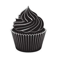 black Cupcake Wrapper Silhouette Vector, High Quality Illustration on White Background