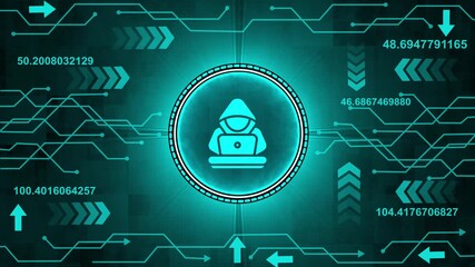 Cyber attack, computer protection, safety and internet security. Dark web or dark net fraud. Cryptocurrency bitcoin mixer concept. Cyber security and social network data protection. 4k video animation - Powered by Adobe