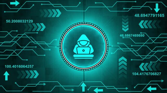 Cyber attack, computer protection, safety and internet security. Dark web or dark net fraud. Cryptocurrency bitcoin mixer concept. Cyber security and social network data protection. 4k video animation