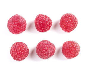 Fresh Red Raspberries Arranged on White Background - Healthy Berry Fruit Collection