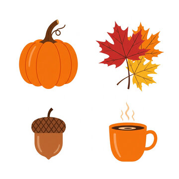 Charming fall clipart icons for autumn design and seasonal greeting cards