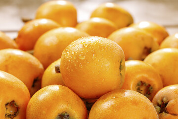 Fresh Ripe Loquats from Panzhihua Miyi China - Golden Fragrant Fruit with Water Droplets Close-up