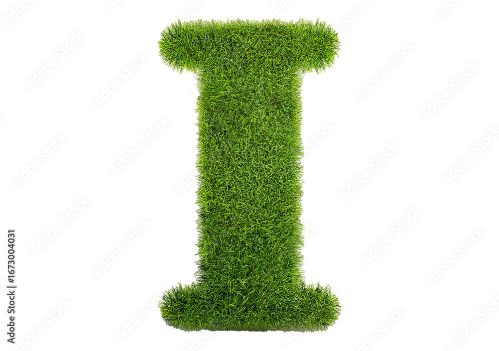 Poster grass font 3d rendering letter i isolated on a transparent or white background