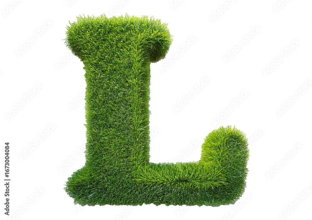 Poster grass font 3d rendering letter l isolated on a transparent or white background