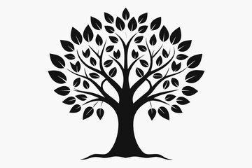Obraz premium Vector silhouette of a tree with roots and leaves for nature illustration design