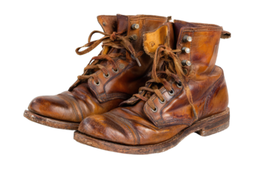 Worn leather work boots