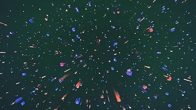 Explode pixel glitch screen visuals surge chaotically, pixel fragments scattering smoothly on a solid green background to facilitate editing workflows.