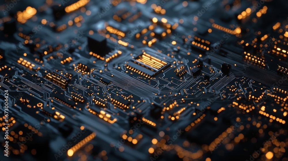 Poster close-up of a circuit board with glowing traces