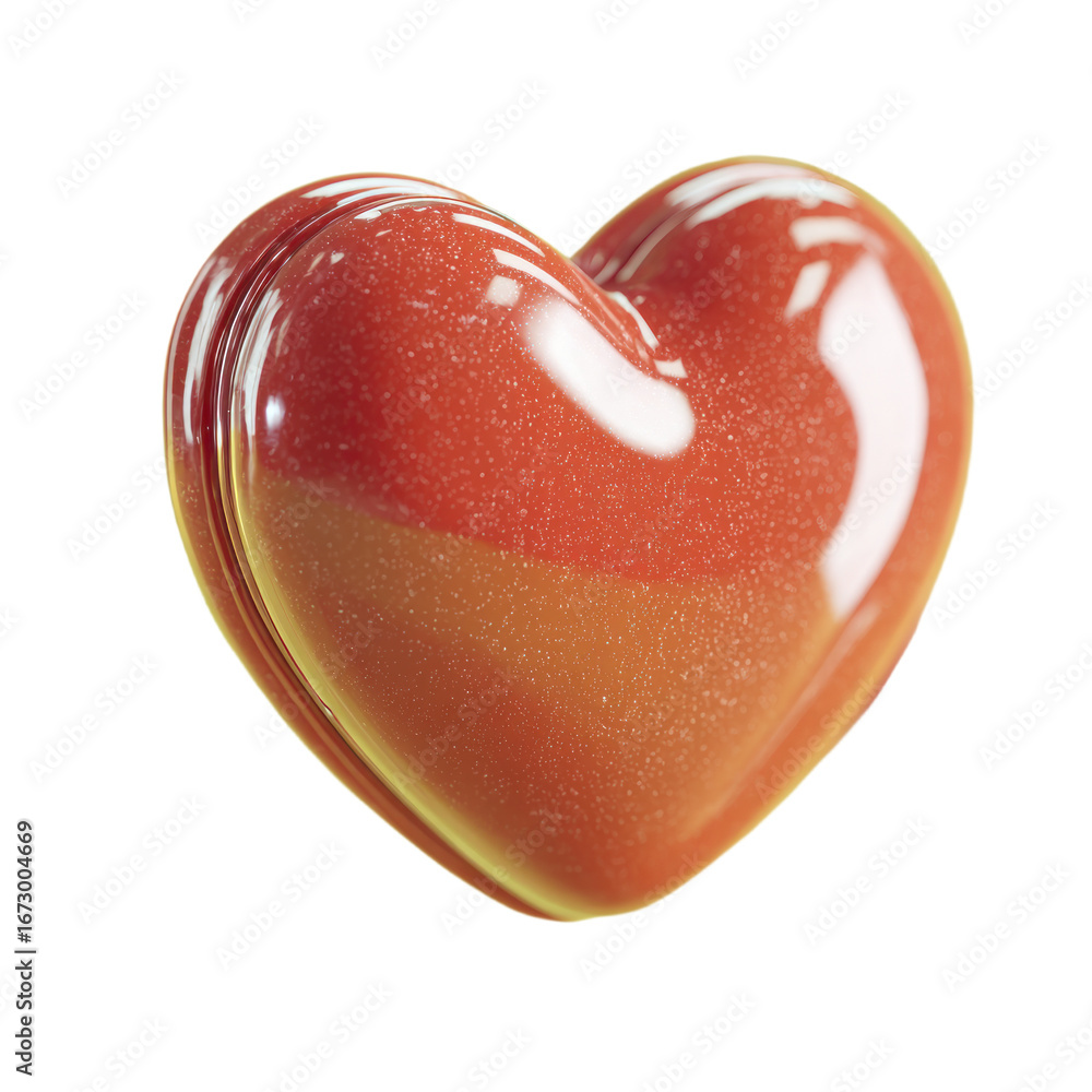 Poster a glossy red and orange heart shape with subtle sparkling glitter particles