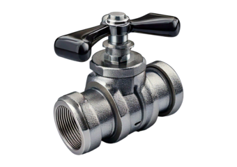 Household stainless steel check valve with black handles isolated on transparent or white background