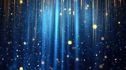 Abstract blue light stripe vertical lines light on dark blue background with gold lighting effect sparkle. Luxury template celebration award design
