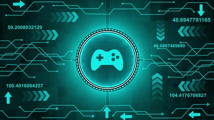 E sport retro video game pad and digital sport gaming symbol digital concept. new game on moving computer screens. Cyber video gaming, digital e-sport and computer play concept.4k video animation. - Powered by Adobe
