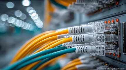 Network cables connected to switch