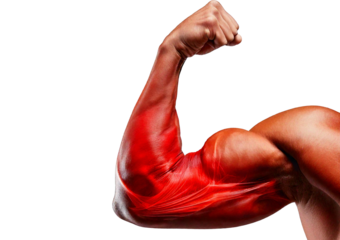 Inflamed biceps Brachii. isolated on transparent or white background