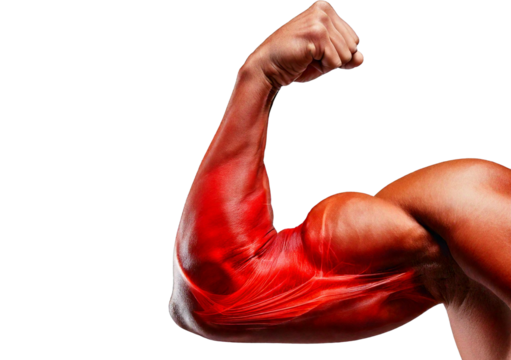 Inflamed biceps Brachii. isolated on transparent or white background
