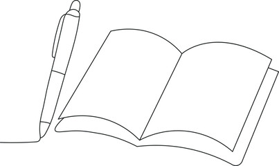 open book with a pen line art vector 