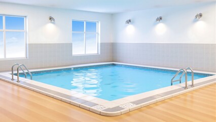 Indoor Swimming Pool with Bright Natural Light and Wooden Flooring