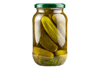 Dill Pickles in jar isolated on transparent or white background