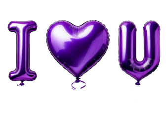 Purple balloons with the inscription I love you isolated on transparent or white background