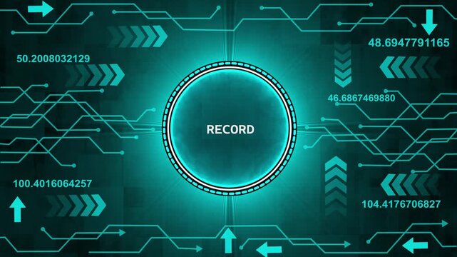 Futuristic Neon Digital Record Display with Data Streams and Arrows Technology Concept. 4k video animation. abstract background internet of things animation concepts