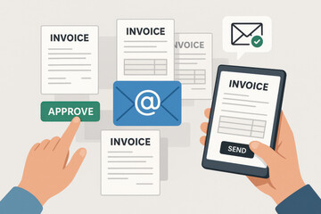 Invoice approval and sending process on mobile device with email notification
