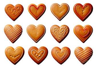 Obraz premium Set of heart shaped cookies Valentine's Day isolated on transparent or white background