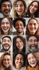 Obraz premium Happy people portrait smile diverse adult face cheerful joyful group expression teeth emotion multicultural young man woman casual lifestyle