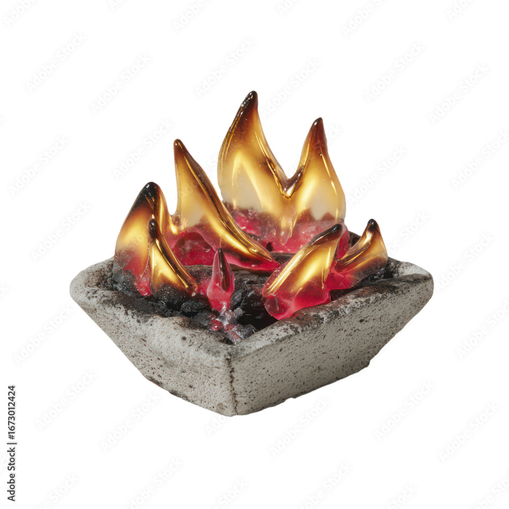 Poster small concrete container with artificial red and yellow flames transparent background