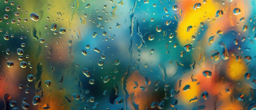 Rain drops on glass abstract teal orange background