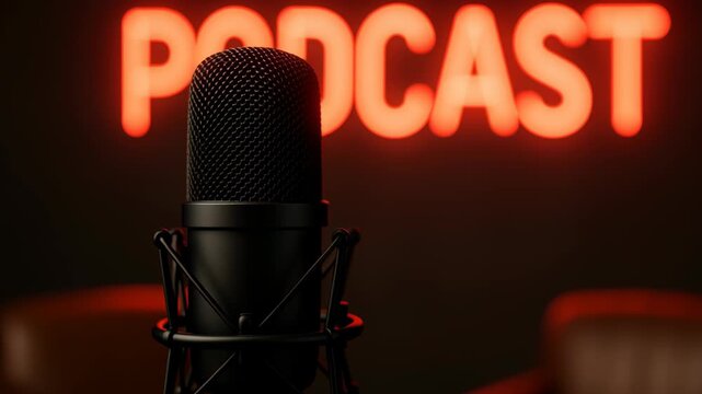Professional microphone in live streaming studio captures audio for engaging podcast recording experience on air