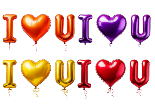 Set balloons with the inscription I love you isolated on transparent or white background
