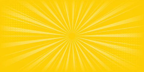 Yellow abstract background with light of sunburst. yellow starburst with halftone. sun ray retro background with flash
