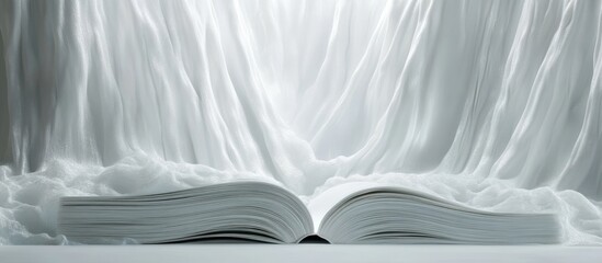 Open Book Under Sheer White Fabric Drapery