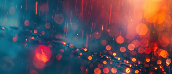 Abstract rain and bokeh: red and blue light reflections in water