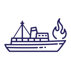 Obraz premium Illustration of a ship on fire conceptualizing maritime disaster and danger at sea